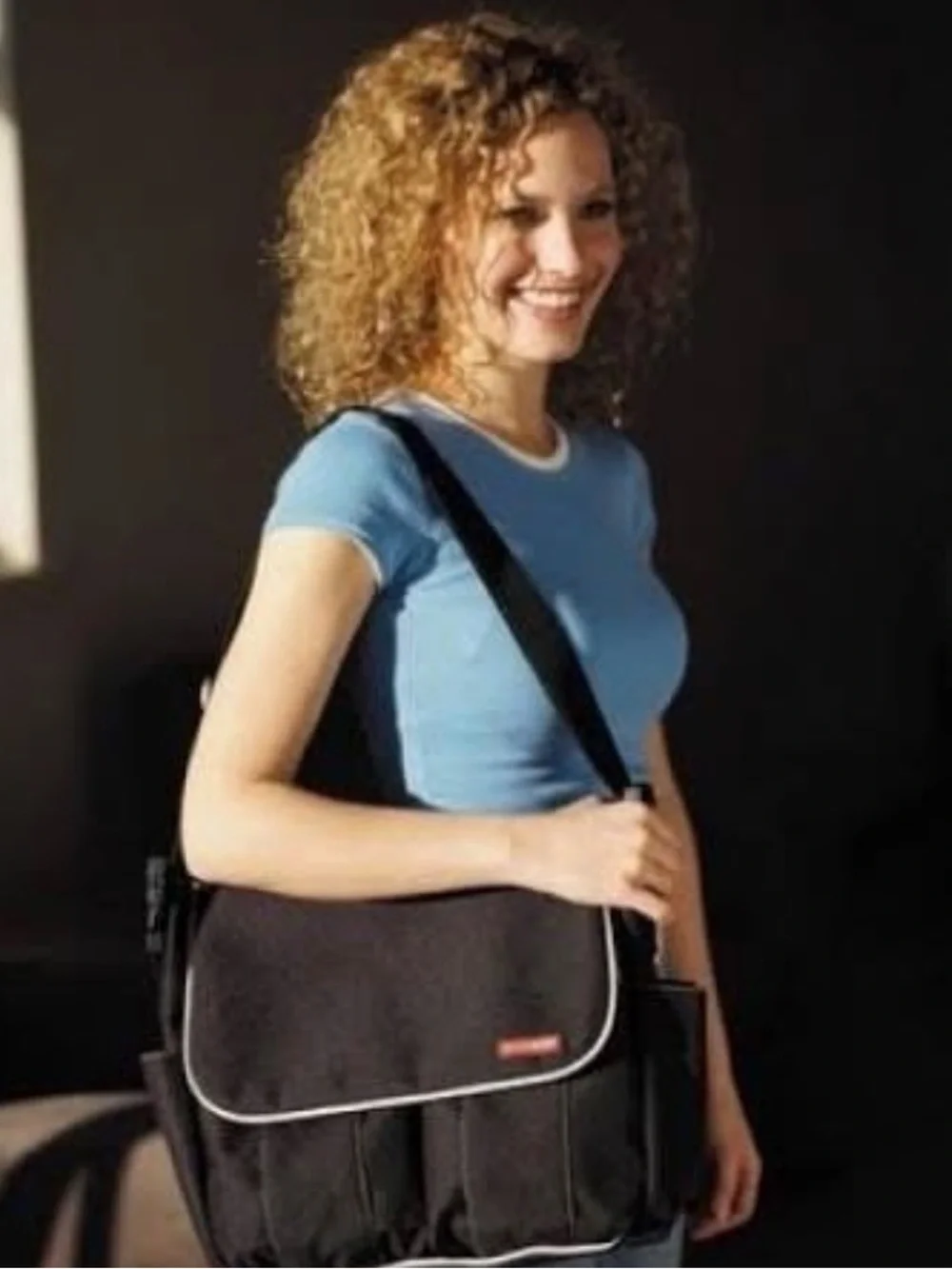 Skip Hop Black Messenger Bag with Light Blue Piping